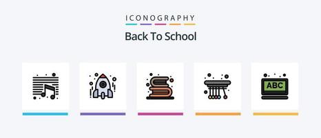 Zurück zur Schullinie gefülltes 5-Icon-Paket einschließlich Alarm. Schule. Tasche. Ausbildung. Zwischenablage. kreatives Symboldesign vektor