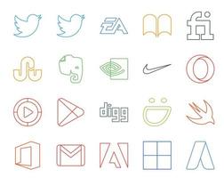 20 Social-Media-Icon-Packs, einschließlich Smugmug-Apps, Evernote, Google Play, Windows Media Player vektor