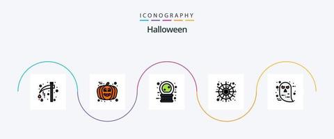 halloween linje fylld platt 5 ikon packa Inklusive karaktär. Spindel webb. avatar. Spindel. magi vektor