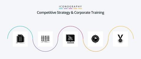 Wettbewerbsstrategie und Unternehmenstraining Glyphe 5 Icon Pack inklusive Deadline. Ziel. nach vorne. Debatte. Geschäft vektor