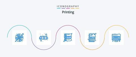 Drucken blau 5 Icon Pack inklusive Druck. Dok. Maschine. Computerblatt. Datei vektor