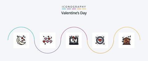 Valentinstag Linie gefüllt Flat 5 Icon Pack inklusive. Liebe. Liebe. Haus. Liebe vektor