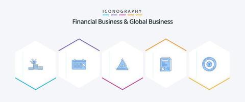 finansiell företag och global företag 25 blå ikon packa Inklusive paj. Rapportera. tid. layout. triangel vektor