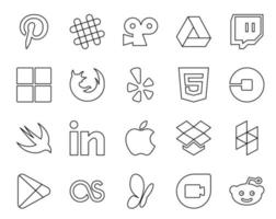 20 Social Media Icon Pack inklusive Dropbox Linkedin Browser Swift Car vektor