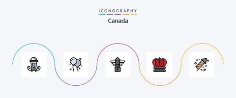 kanada linje fylld platt 5 ikon packa Inklusive Kanada. brand arbete. ljus. imperium. kung vektor