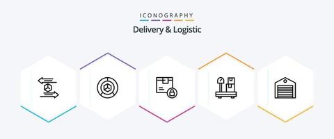 Lieferung und Logistik 25-zeiliges Icon-Paket inklusive Gewicht. Kasten. Logistik. sicher. sperren vektor