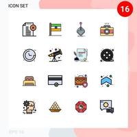 packa av 16 kreativ platt Färg fylld rader av fotografi bild dag kamera joystick redigerbar kreativ vektor design element