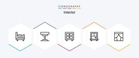interiör 25 linje ikon packa Inklusive . teater. låda. skede. ridå vektor