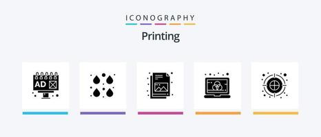 utskrift glyf 5 ikon packa Inklusive pil. bågskytte pil. dokumentera. skärm. dator. kreativ ikoner design vektor