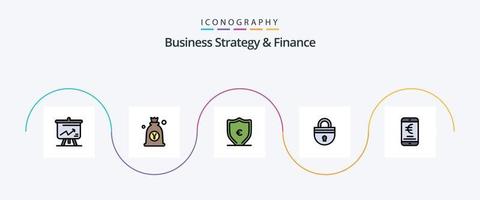 företag strategi och finansiera linje fylld platt 5 ikon packa Inklusive logga in. Lösenord. väska. säkra. skydd vektor