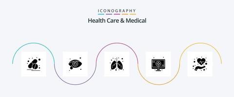 Gesundheitswesen und medizinisches Glyphen-5-Icon-Paket, einschließlich . Gesundheitspflege. Lunge. Gesundheit. Zeichen vektor