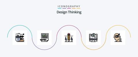 Design-Thinking-Line-Filled-Flat-5-Icon-Pack inklusive Modellierung. animiert. dokumentieren. Licht. bearbeiten vektor