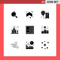 Stock Vector Icon Pack mit 9 Zeilen Zeichen und Symbolen für Türgebäude Strandstudien Labor editierbare Vektordesign-Elemente