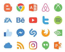 20 Social Media Icon Pack inklusive Firefox Messenger Behance wie Tweet vektor
