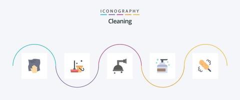 rengöring platt 5 ikon packa Inklusive kvast. produkt. sopa. förvaring. rengöring vektor