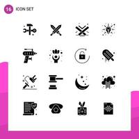 16 thematische Vektor-Solid-Glyphen und bearbeitbare Symbole von Bohrintelligenz-Koran-Ideen und bearbeitbare Vektordesign-Elemente vektor
