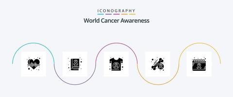 World Cancer Awareness Glyph 5 Icon Pack inklusive Gesundheit. Krebs. Welt. Knochen. Shirt vektor