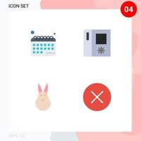 flaches Icon-Paket mit 4 universellen Symbolen der Verabredung Kaninchen Kühlschrank Hase löschen editierbare Vektordesign-Elemente vektor