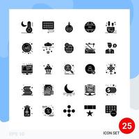 Stock Vector Icon Pack mit 25 Zeilen Zeichen und Symbolen für Web Relax Toilette Weihrauch internationale Nachrichten editierbare Vektordesign-Elemente