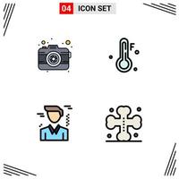 Stock Vector Icon Pack mit 4 Zeilen Zeichen und Symbolen für Kamera Office Lens Wetter Kreuz editierbare Vektordesign-Elemente