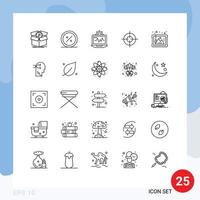 Stock Vector Icon Pack mit 25 Linienzeichen und Symbolen für Interface Target Commerce Computing computerbearbeitbare Vektordesign-Elemente