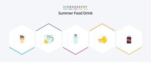 Sommer Essen trinken 25 flaches Icon Pack inklusive Wasser. Frucht. Flasche. Sommer. Zitrone vektor