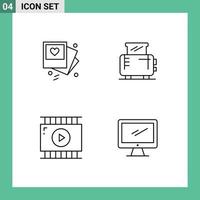 4 universelle Fillline-Flachfarben für Web- und mobile Anwendungen eingestellt Gallert Journalist Video Hochzeitsmaschine Videodesign editierbare Vektordesign-Elemente vektor