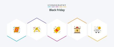 Black Friday 25 Flat Icon Pack mit neuem Artikel. Geschenk. Favorit. Rabatt. Bonus vektor