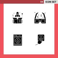 4 universelle solide Glyphenzeichen Symbole von Raketenwaschbrillen Kinostecker editierbare Vektordesign-Elemente vektor