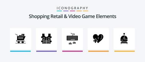Einkaufen von Einzelhandels- und Videospielelementen Glyph 5 Icon Pack einschließlich . Helm. Typ. Astronaut. hinzufügen. kreatives Symboldesign vektor
