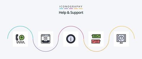 Hilfe- und Support-Linie gefülltes flaches 5-Icon-Paket einschließlich Hilfe. Plaudern. FAQ. Unterstützung. Information vektor