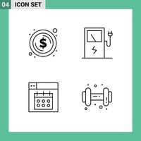 4 Benutzeroberflächen-Linienpaket mit modernen Zeichen und Symbolen des Kreiskalenders Geldstation Fitnessstudio editierbare Vektordesign-Elemente vektor