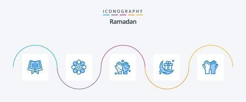 Ramadan Blue 5 Icon Pack inklusive Religion. beten. Namaz. Muslim. Festival vektor