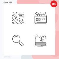 4 universelle Filledline-Flachfarben für Web- und mobile Anwendungen. Call-Look-Message-Marketing-Suche editierbare Vektordesign-Elemente vektor