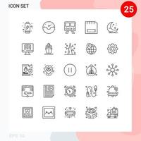 modern uppsättning av 25 rader och symboler sådan som natt jordbruk tunnelbana hårdvara enheter redigerbar vektor design element