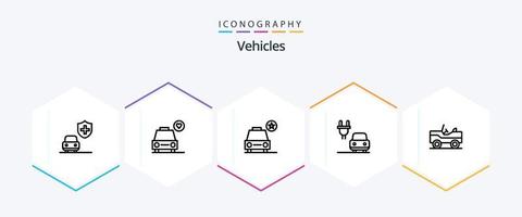 Fahrzeuge 25-Zeilen-Icon-Pack einschließlich . Lieferwagen. Stern. Fahrzeug. elektrisch vektor