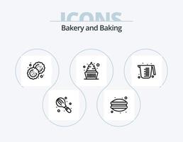 Backlinie Icon Pack 5 Icon Design. Geburtstag. Brot Nudelholz. Backen. Brotrolle. Bäckerei vektor