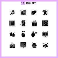 uppsättning av 16 modern ui ikoner symboler tecken för bok pepparkaka man webb ingefära växt redigerbar vektor design element