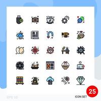25 gefüllte Linien flaches Farbkonzept für mobile Websites und Apps Message Bubble Tea Setting Gear editierbare Vektordesign-Elemente vektor