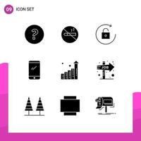 satz von 9 modernen ui-symbolen symbole zeichen für statistiken diagramm drehen bearbeitbare vektordesignelemente für iphone mobile vektor