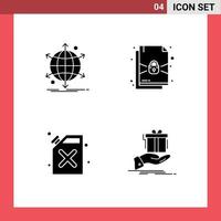 Gruppe von 4 soliden Glyphenzeichen und Symbolen für Business Cane Network Lock Geschenk editierbare Vektordesign-Elemente vektor