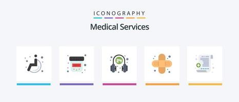 medicinsk tjänster platt 5 ikon packa Inklusive . recept. operatör. medicinsk Rapportera. hälsa. kreativ ikoner design vektor