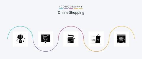 Online-Shopping Glyph 5 Icon Pack inklusive Verkauf. Tasche. Marketing. Valentinstag. Produkt vektor
