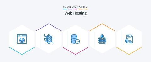 Webhosting 25 Blue Icon Pack inklusive Dokument. Banken. Service. Lagerung. Datenspeicher vektor