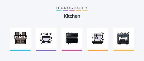 Kitchen Line gefüllt 5 Icon Pack inklusive . Küche. Essen. kochen. Saft. kreatives Symboldesign vektor