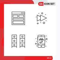 Stock Vector Icon Pack mit 4 Zeilen Zeichen und Symbolen für Kommunikationsmöbel Form Forward Office Draw editierbare Vektordesign-Elemente