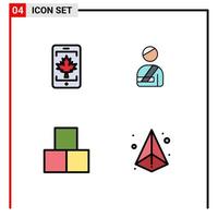 Stock Vector Icon Pack mit 4 Zeilenzeichen und Symbolen für mobile Bricks Blatt verletztes Spielzeug editierbare Vektordesign-Elemente