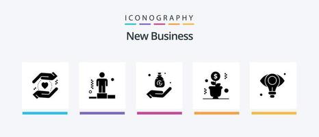 New Business Glyph 5 Icon Pack inklusive Geld. Erläuterung. Hand. Geschäft. kreatives Symboldesign vektor