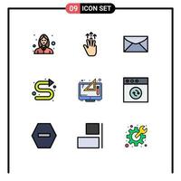 uppsättning av 9 vektor fylld linje platt färger på rutnät för kreativ indikator Rör riktnings meddelande redigerbar vektor design element