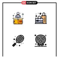 uppsättning av 4 modern ui ikoner symboler tecken för raket tennis väska boll död redigerbar vektor design element